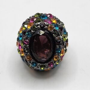 multicolor rhinestone large cab stretch ring Colorfull Bling Cocktail Red Purple
